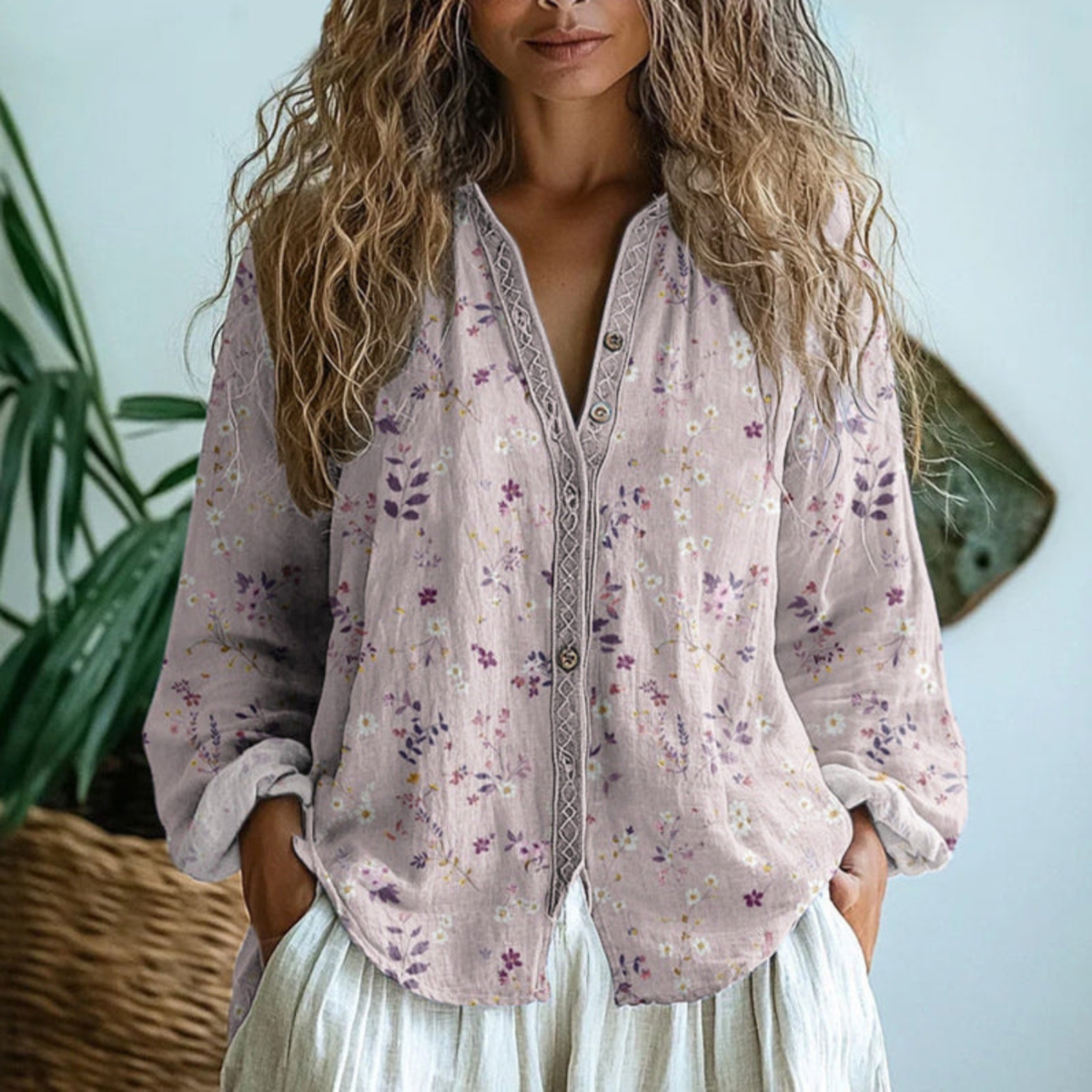 Casilda | Blusa Bordada de Manga Larga con Botones