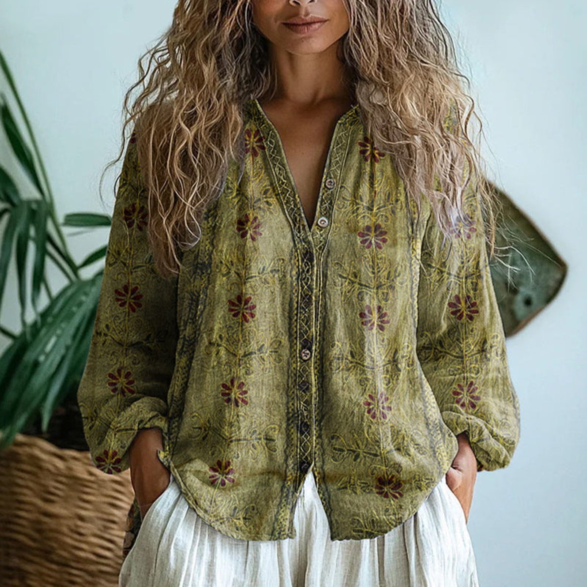 Casilda | Blusa Bordada de Manga Larga con Botones