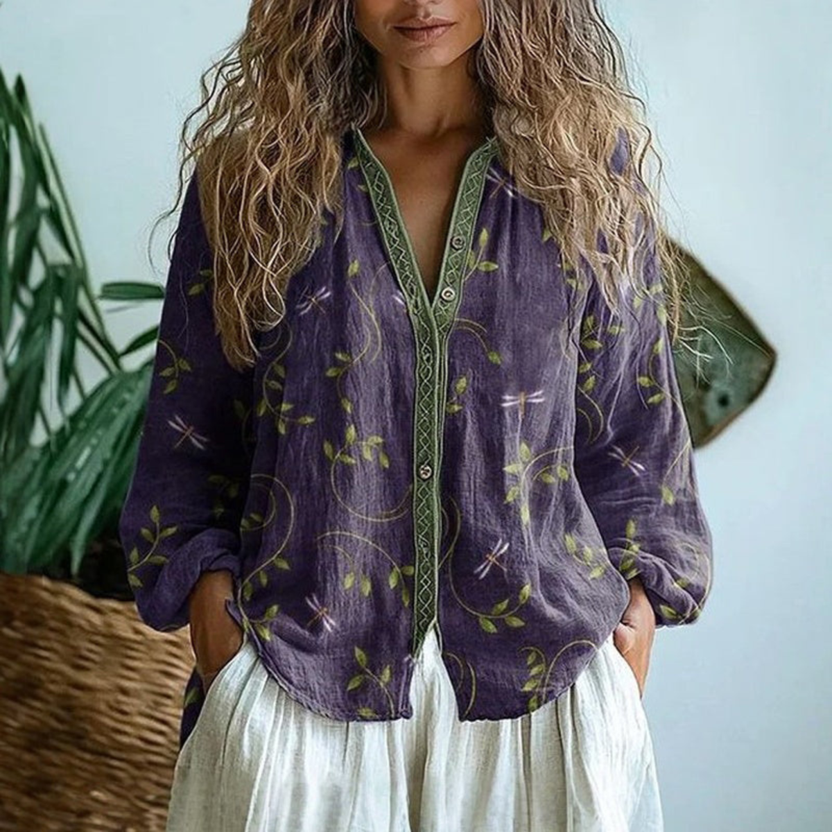 Casilda | Blusa Bordada de Manga Larga con Botones