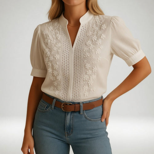 Aliénor | Blusa de Bordado Inglés con Cuello V
