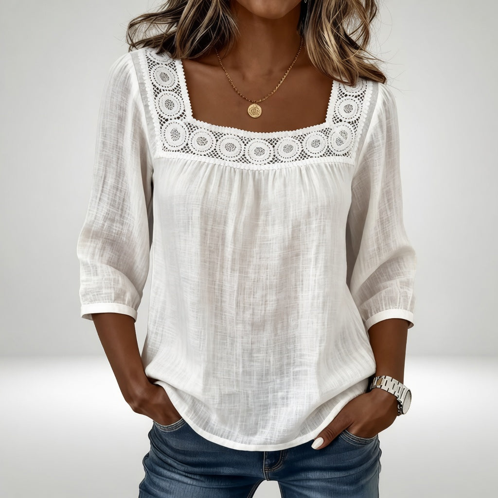 Célindre | Blusa de Encaje con Cuello Cuadrado