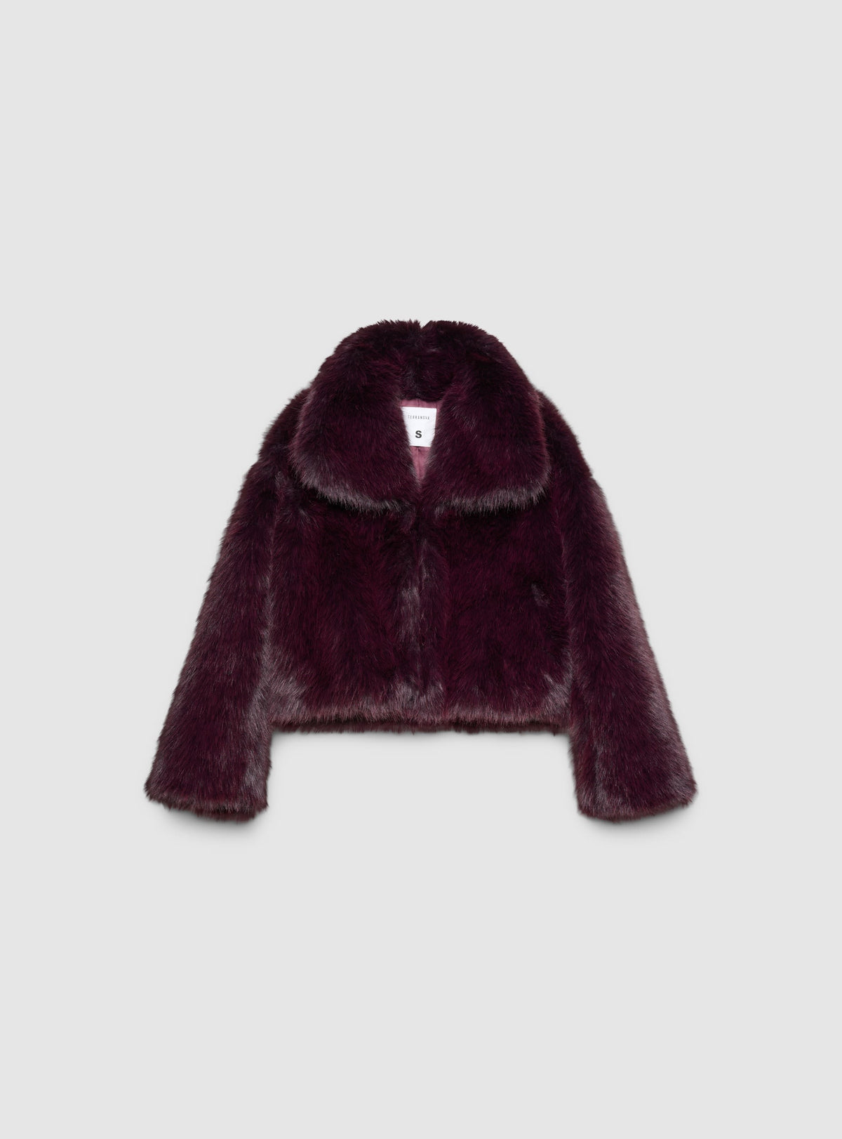 Chaqueta Corta con Cuello Efecto Pelo Largo Vino