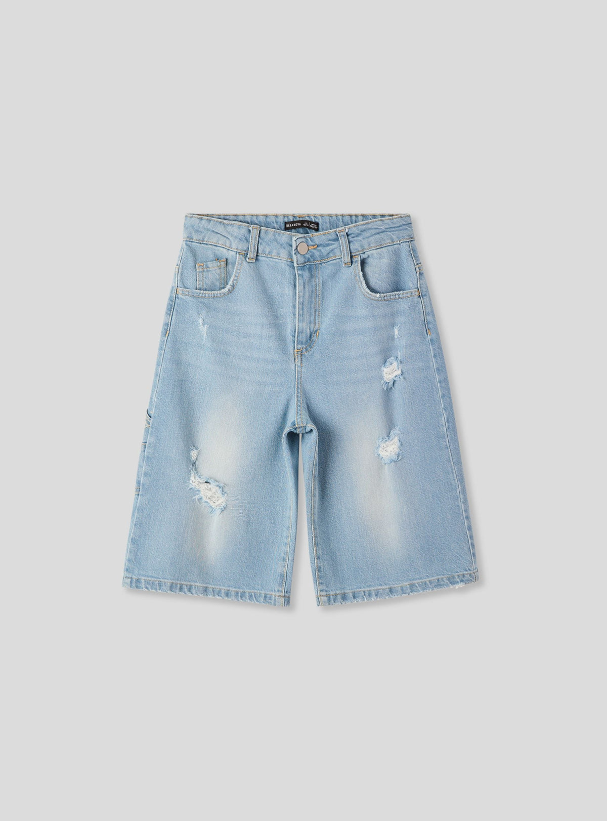 Light Wash Distressed Carpenter Denim Shorts