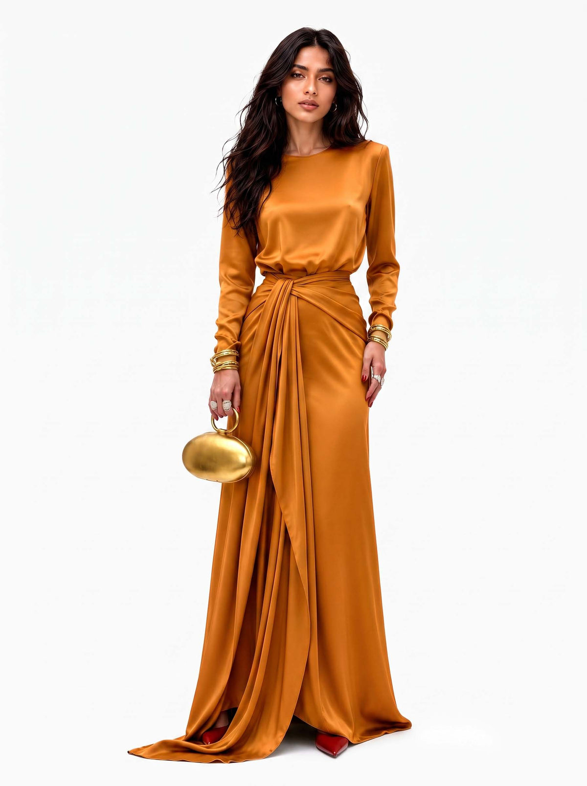 Adela | Elegante Vestido Maxi de Satén Drapeado