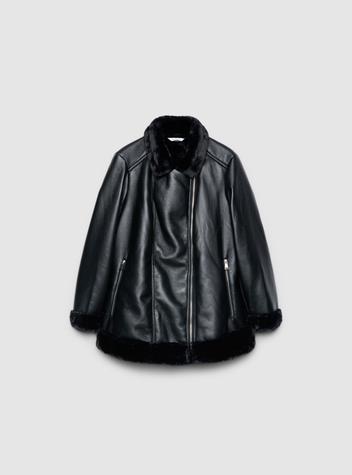 Black Faux Fur Collar Zip-Up Jacket