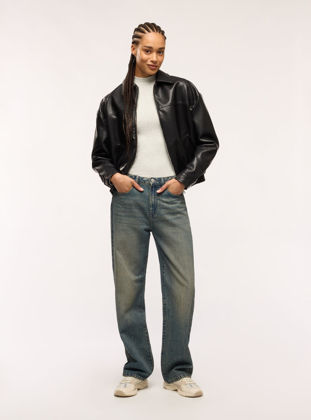 Faux leather bomber jacket