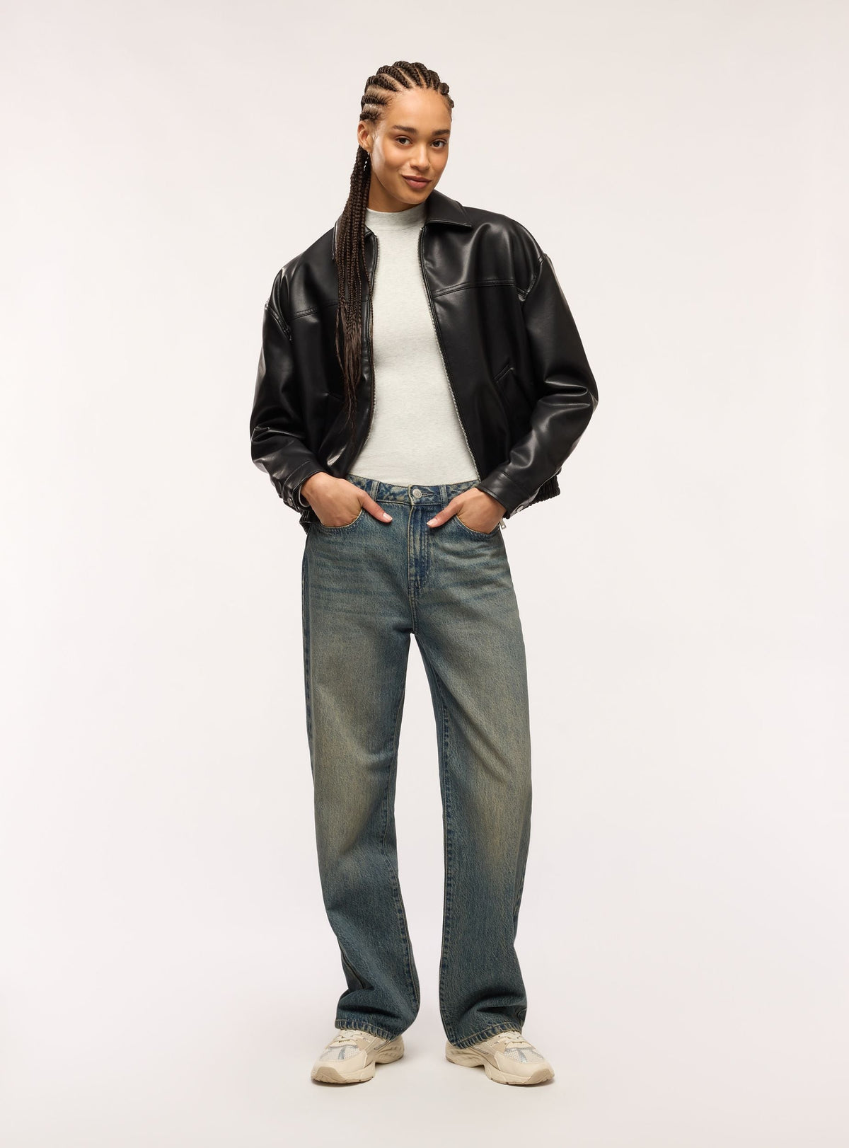 Faux leather bomber jacket