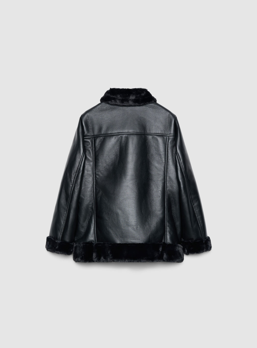 Black Faux Fur Collar Zip-Up Jacket