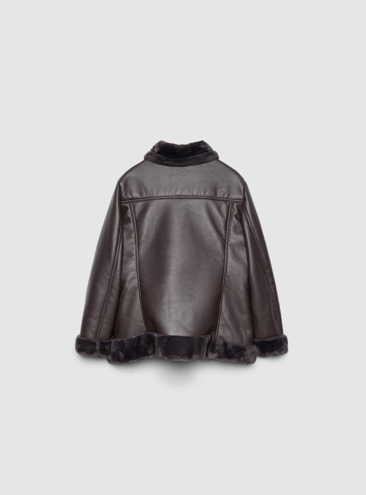 Chaqueta con Cuello Efecto Peluche y Cremallera Cacao