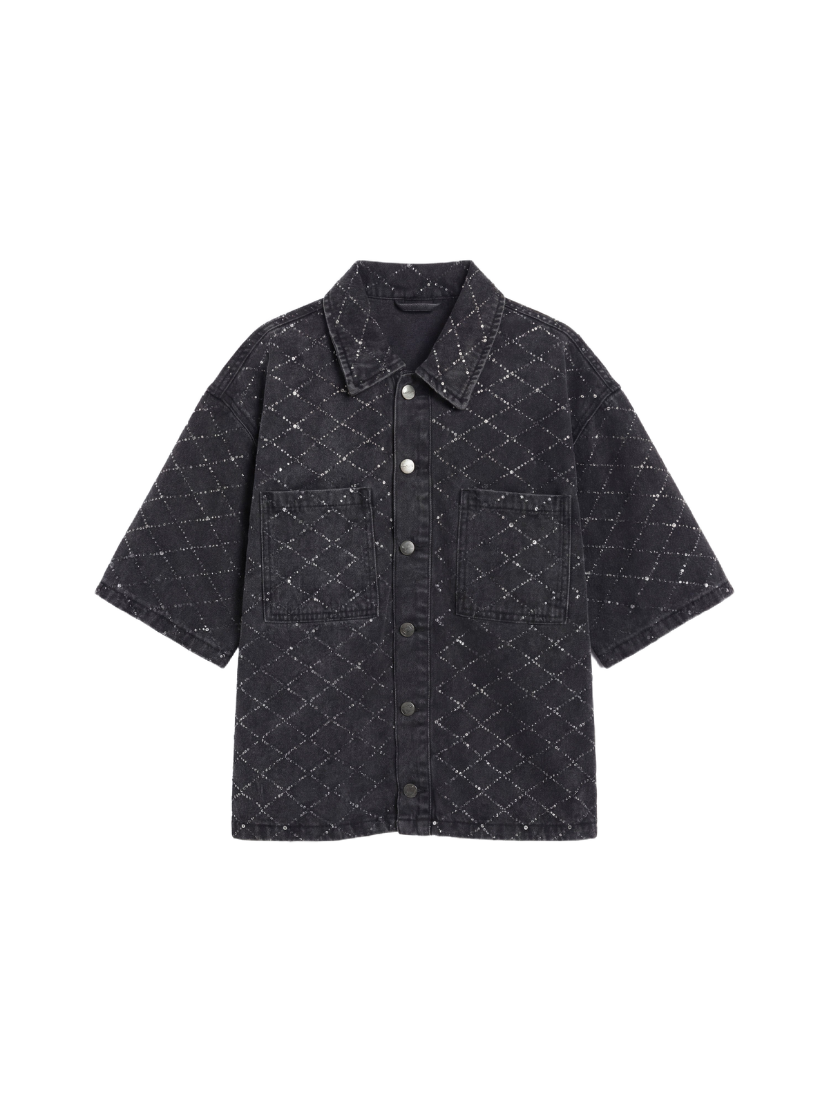 Grey Precious Short-Sleeved Denim Overshirt