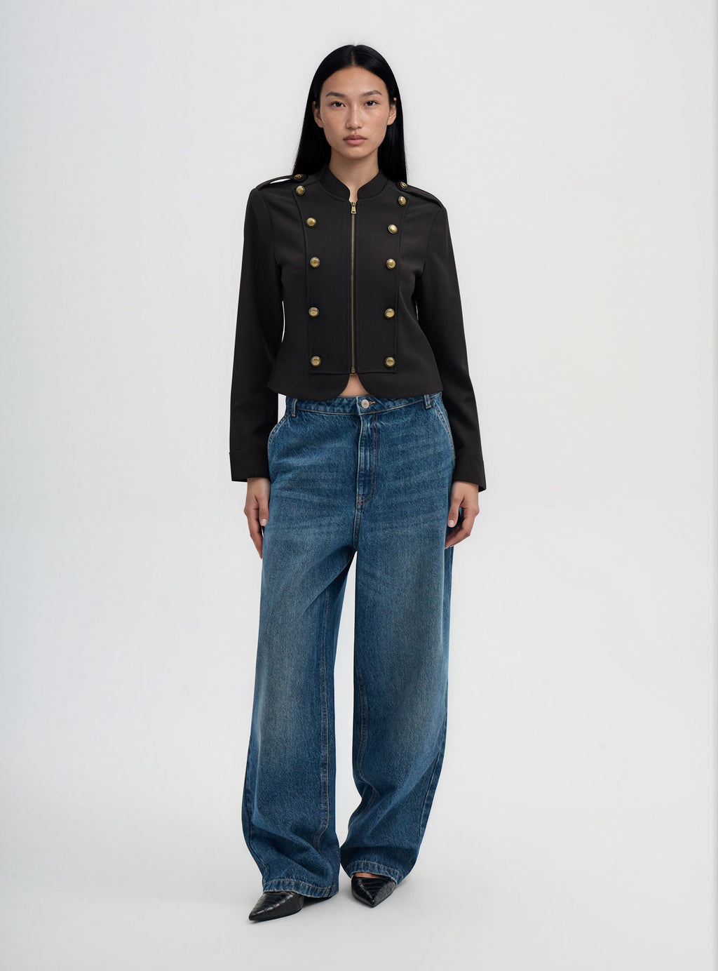 Black Zip-Up Military Style Cropped Jacket