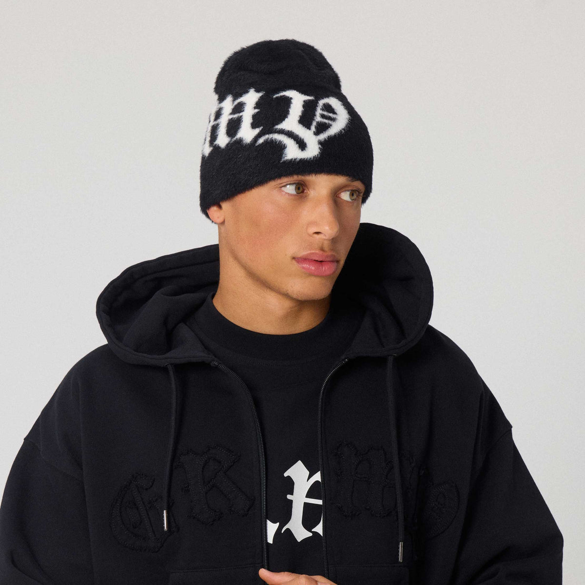 Black Slim-Fit Rise Above Zip-Up Hoodie