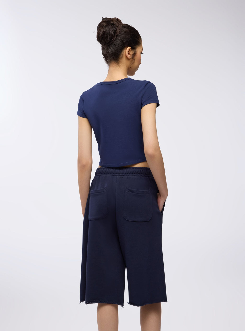 Dark Blue Fleece Long Bermuda Shorts