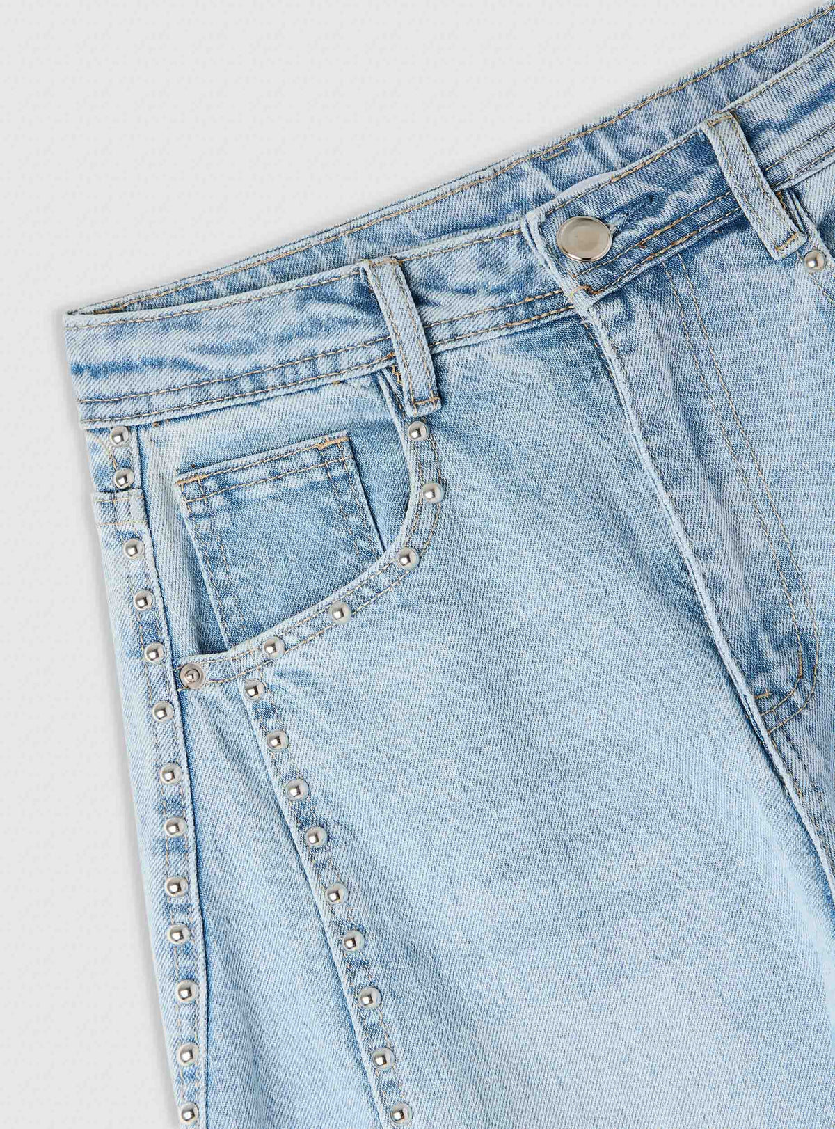 Light Denim Blue Studded Balloon Jeans