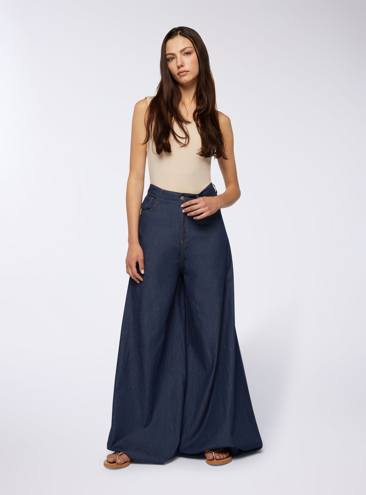 Wide-Leg Chambray Jeans