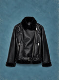 Chaqueta Biker Efecto Borreguito Negro