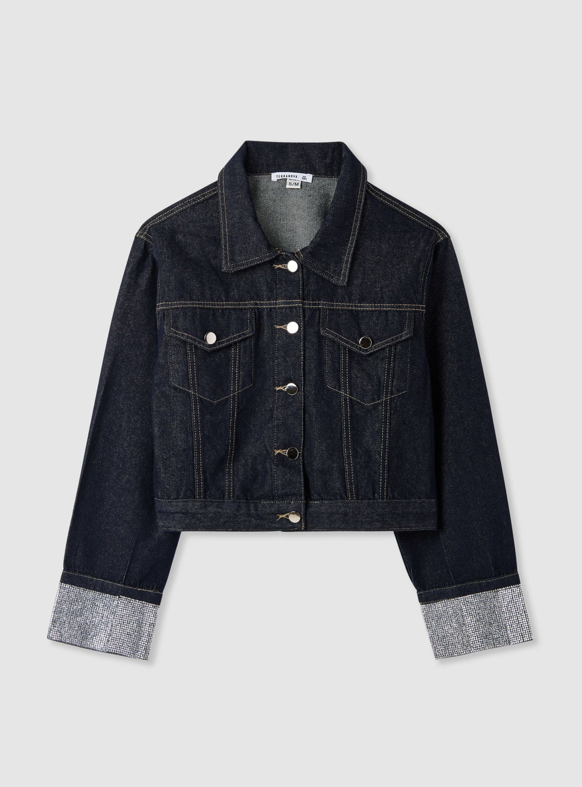 Chaqueta Vaquera con Aplicaciones en los Puños Azul