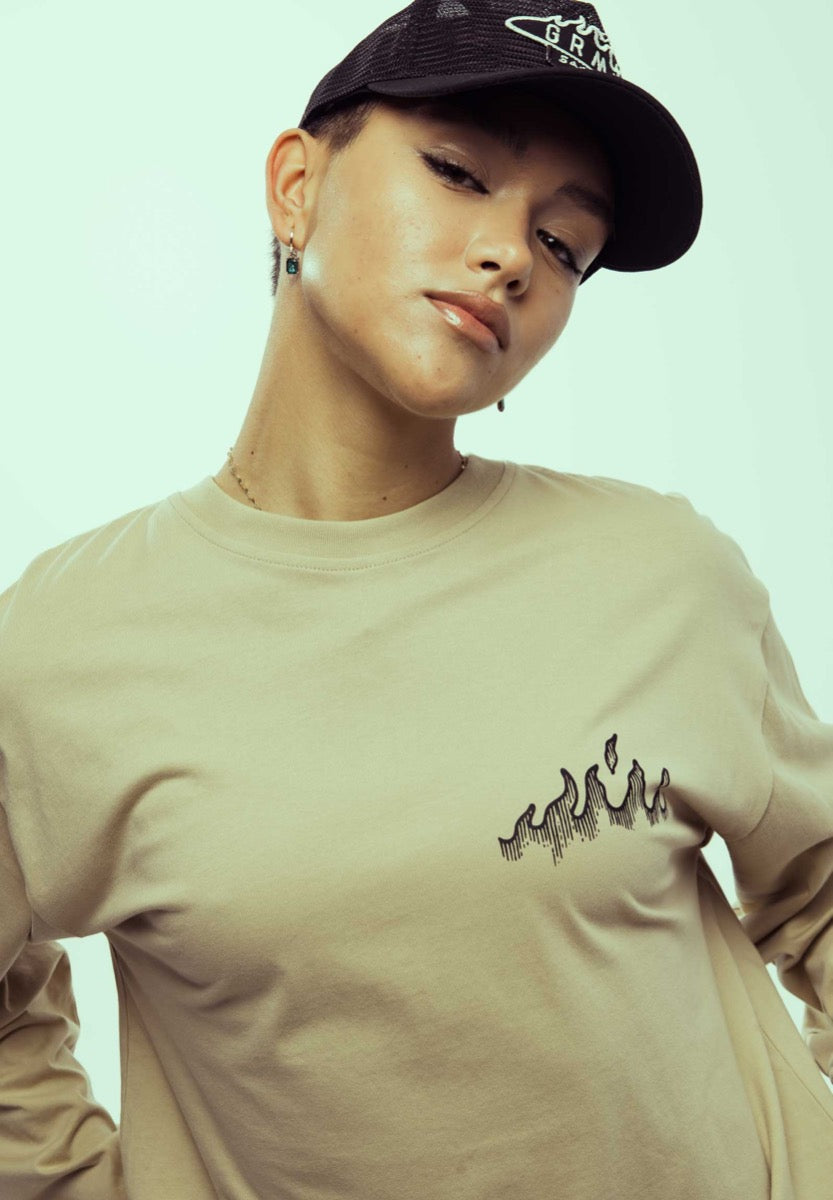 Grimey Burn In Flames Long Sleeve T-Shirt Khaki