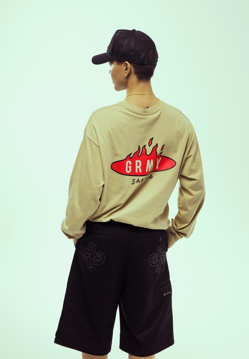 Grimey Burn In Flames Long Sleeve T-Shirt Khaki