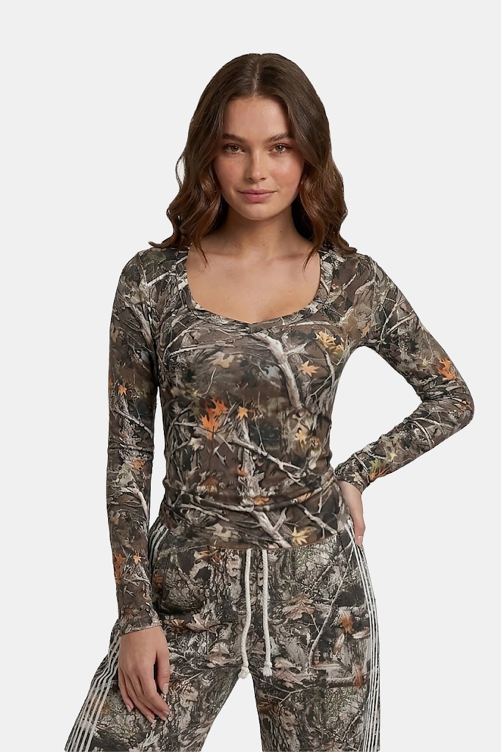 Long Sleeve Camouflage Crop Top