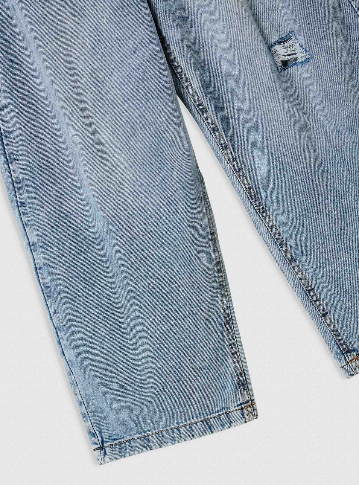 Mid-Blue Ripped Balloon Jeans