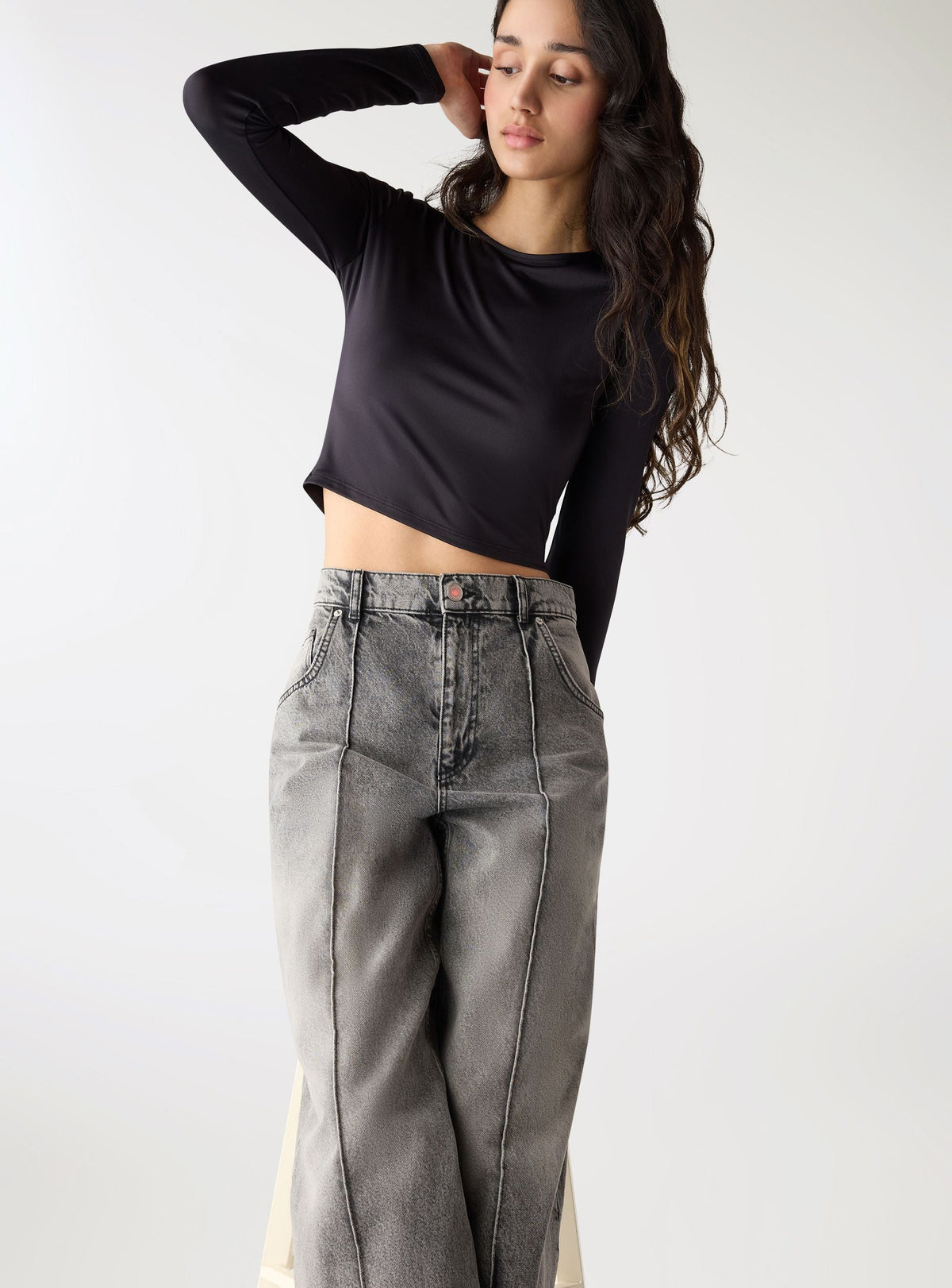 Vaqueros Pierna Ancha con Nervadura Gris Denim