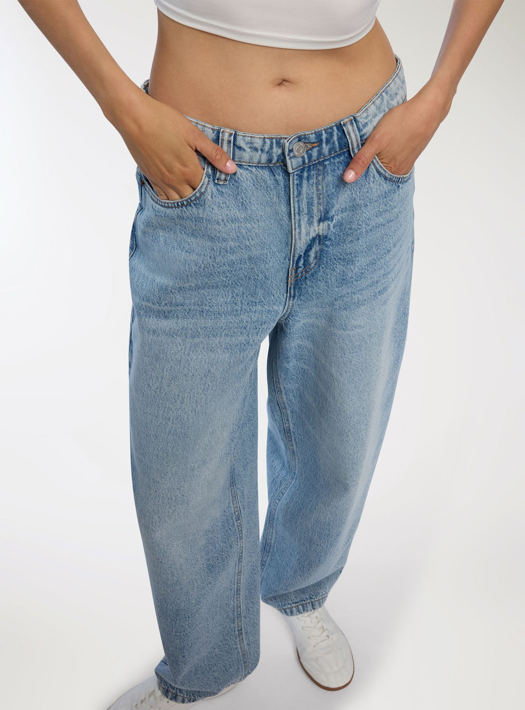 Light-Wash Balloon-Leg Jeans