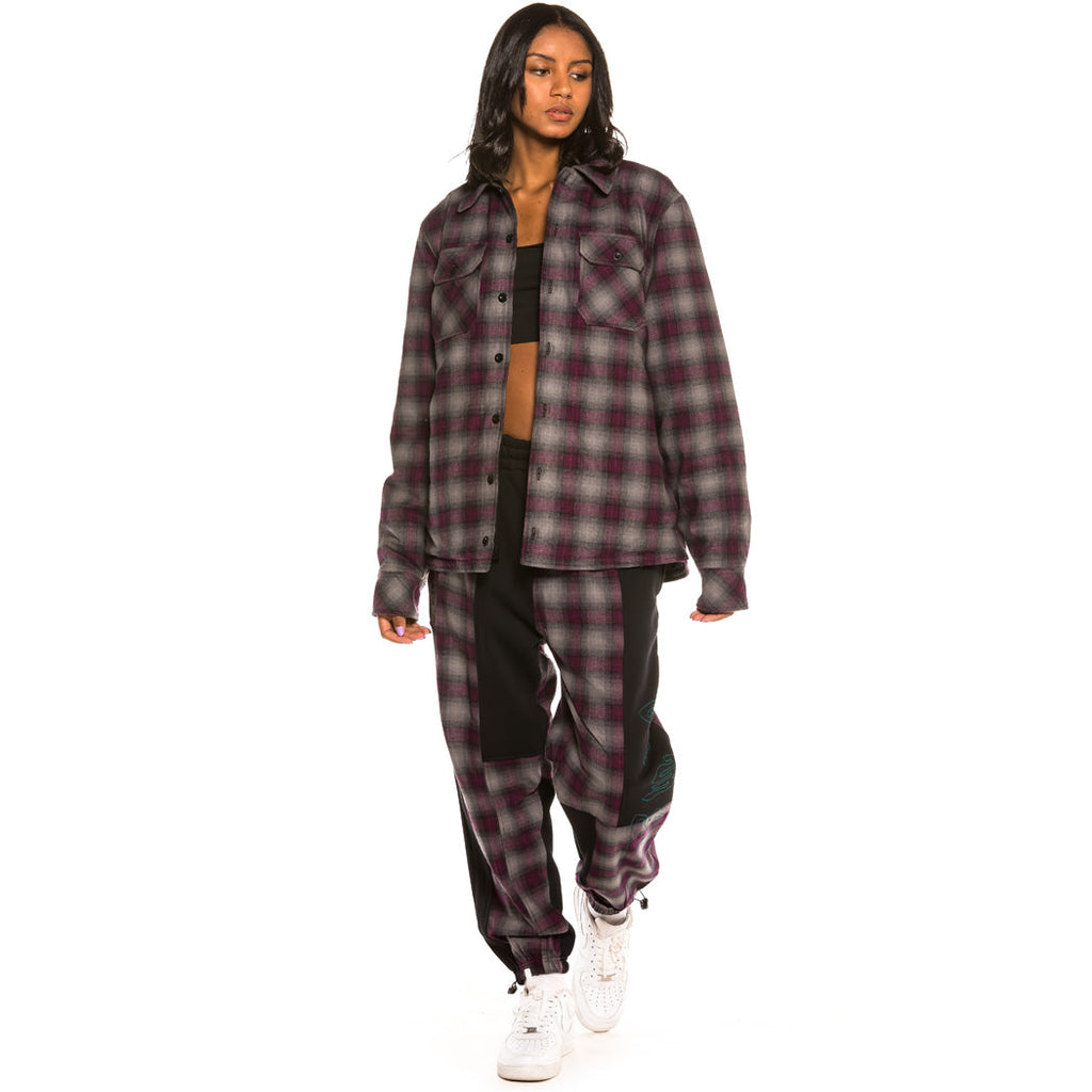Grimey Unisex Yoga Fire Quilted Flannel Shirt Black