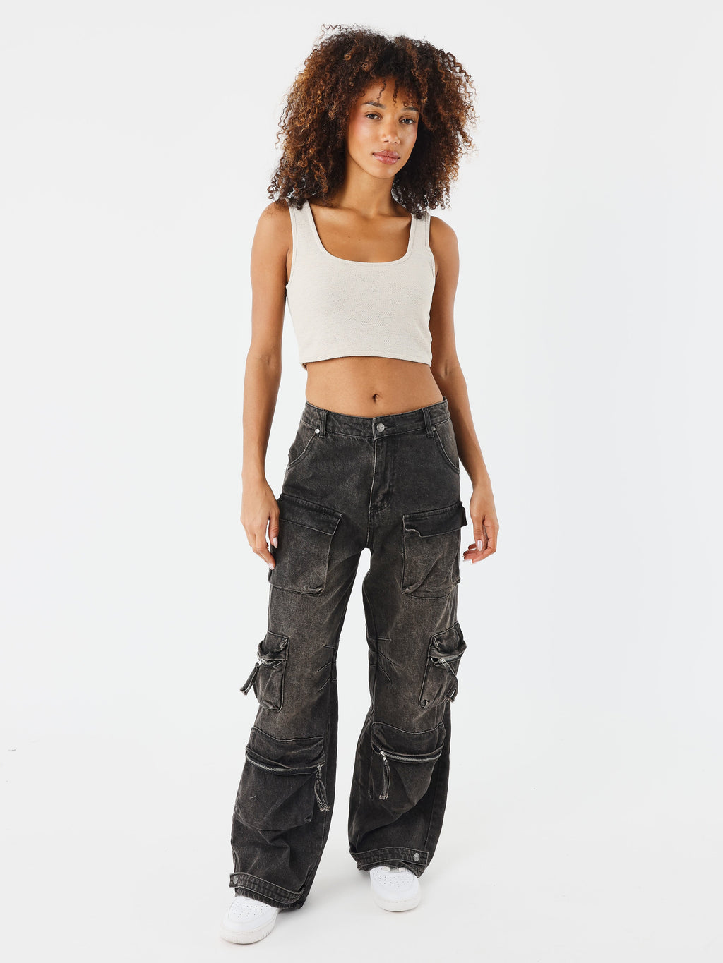 Grey Beige Coastal Crop Top