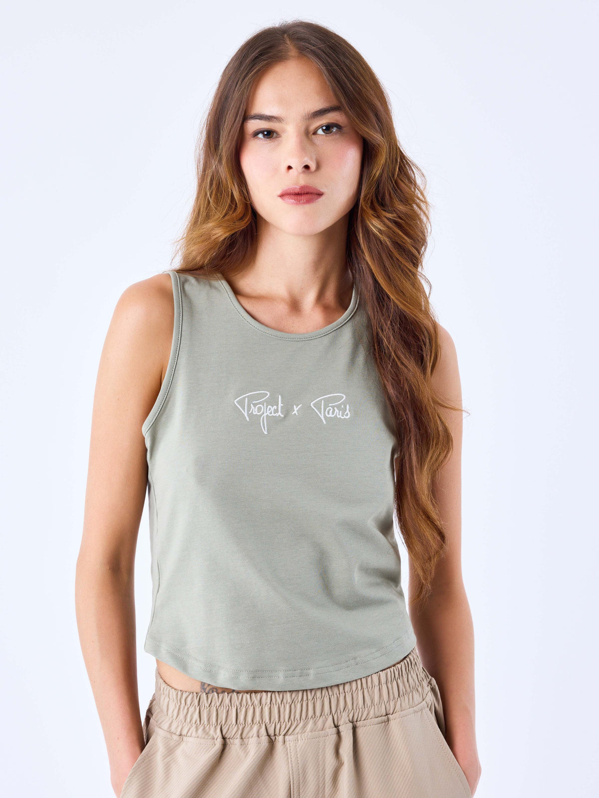 Olive Signature Spaghetti Strap Crop Top