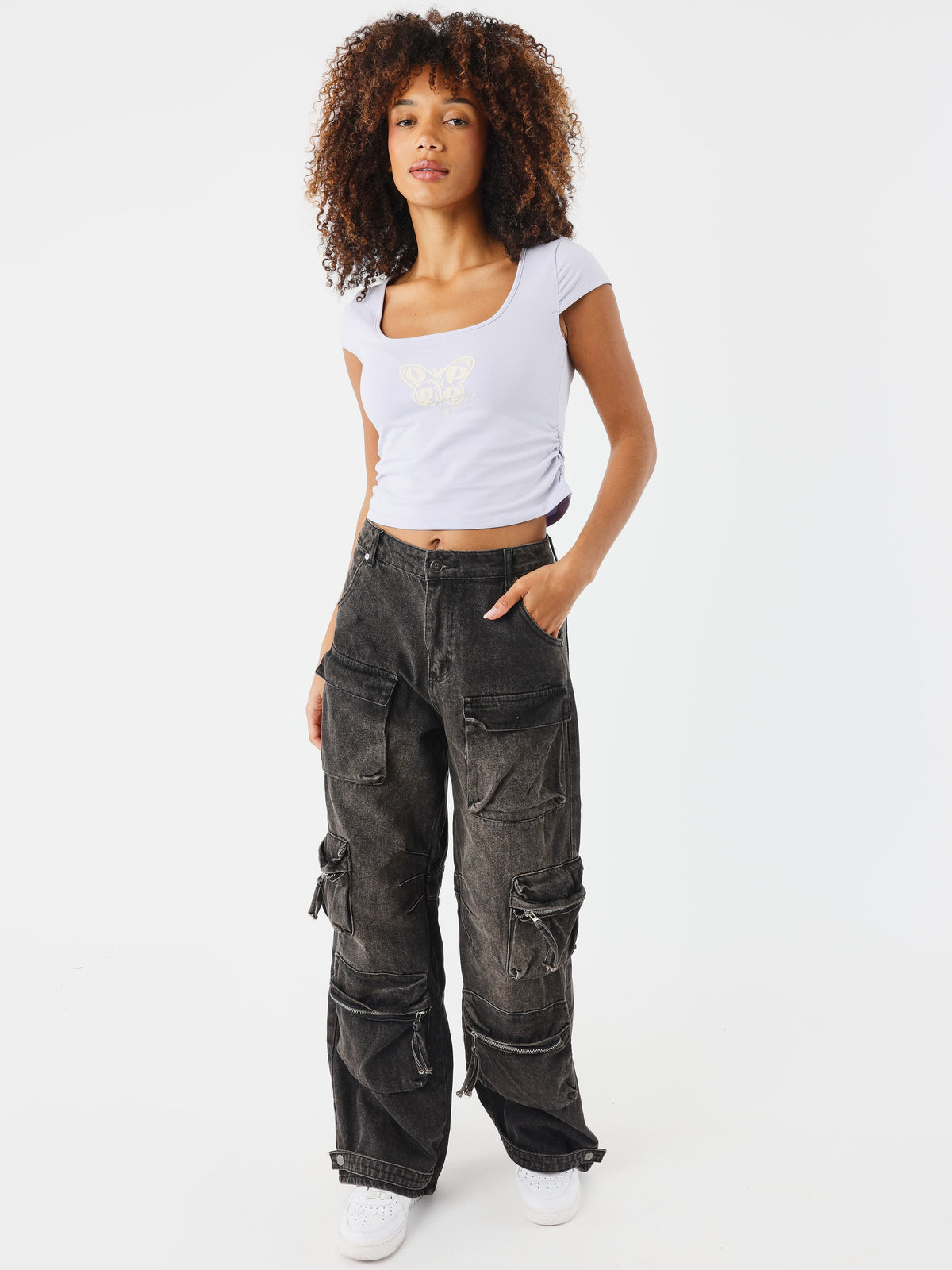 Purple Heathered Butterfly Crop Top