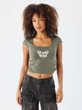 Dark Olive Green Butterfly Crop Top