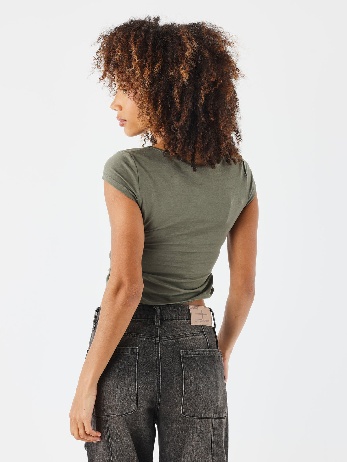 Dark Olive Green Butterfly Crop Top