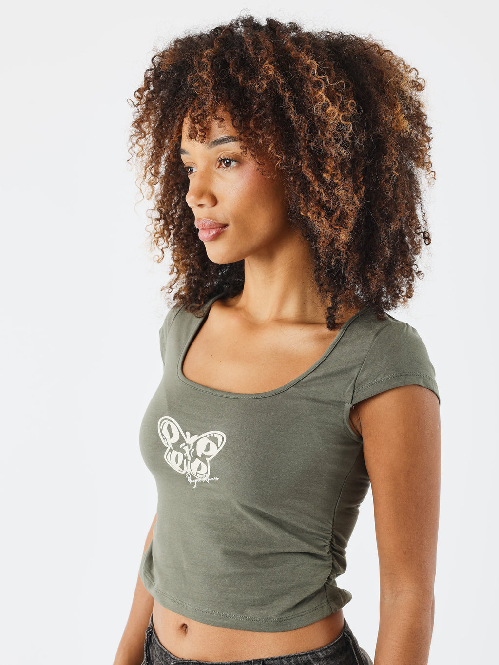 Dark Olive Green Butterfly Crop Top