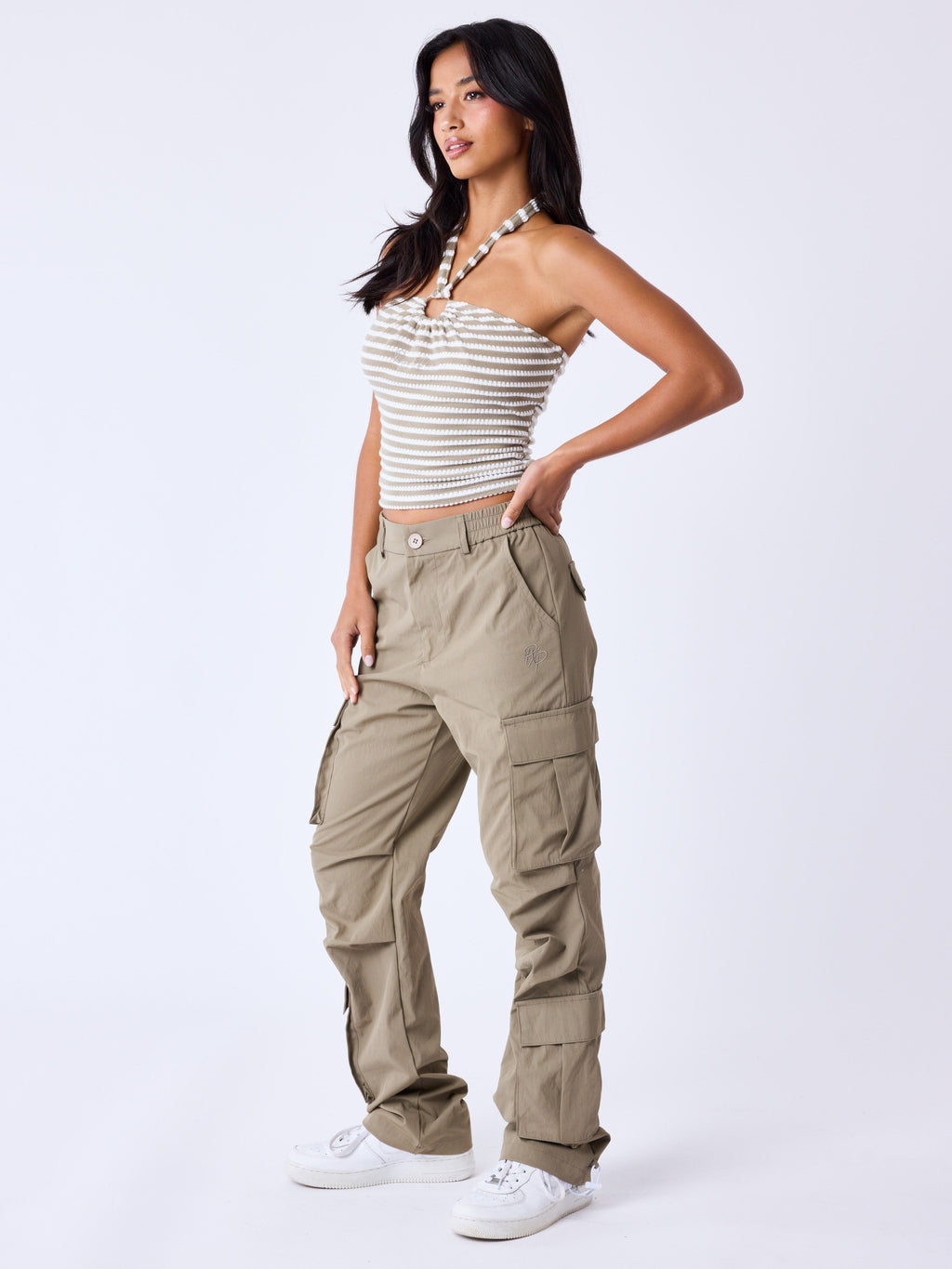 Olive Striped Crop Top