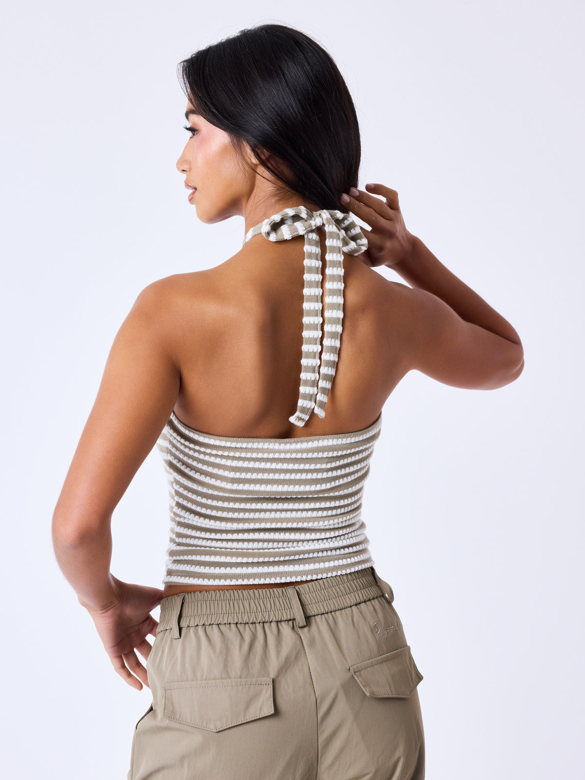 Olive Striped Crop Top