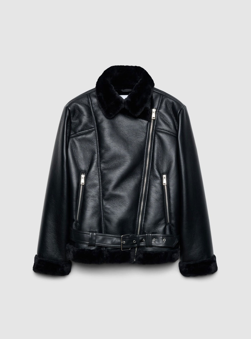 Chaqueta Biker Efecto Borreguito Negro