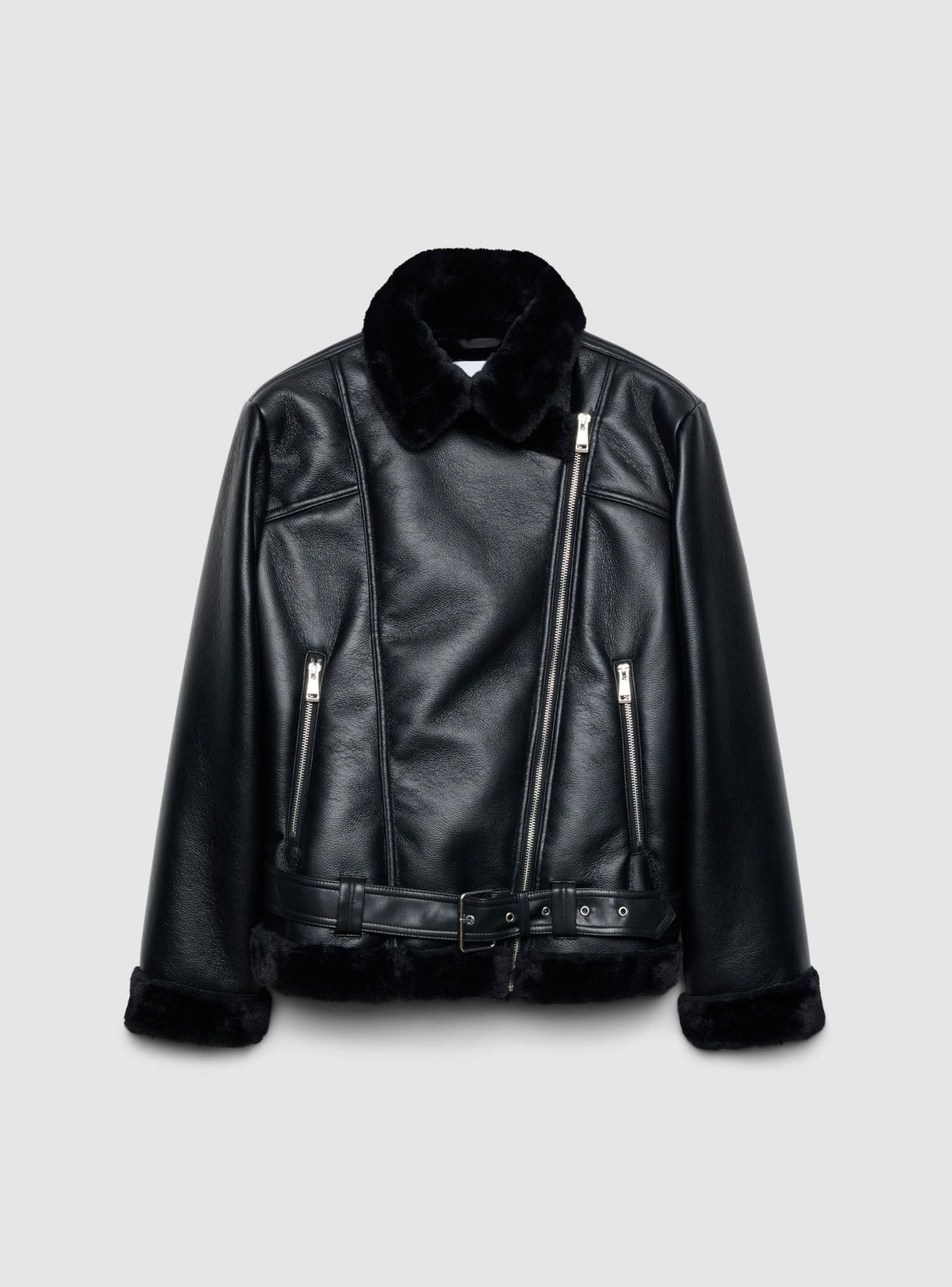 Chaqueta Biker Efecto Borreguito Negro