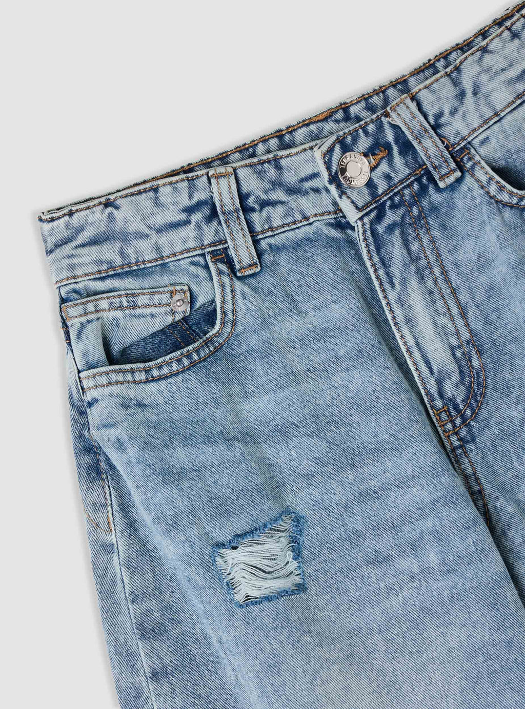 Mid-Blue Ripped Balloon Jeans