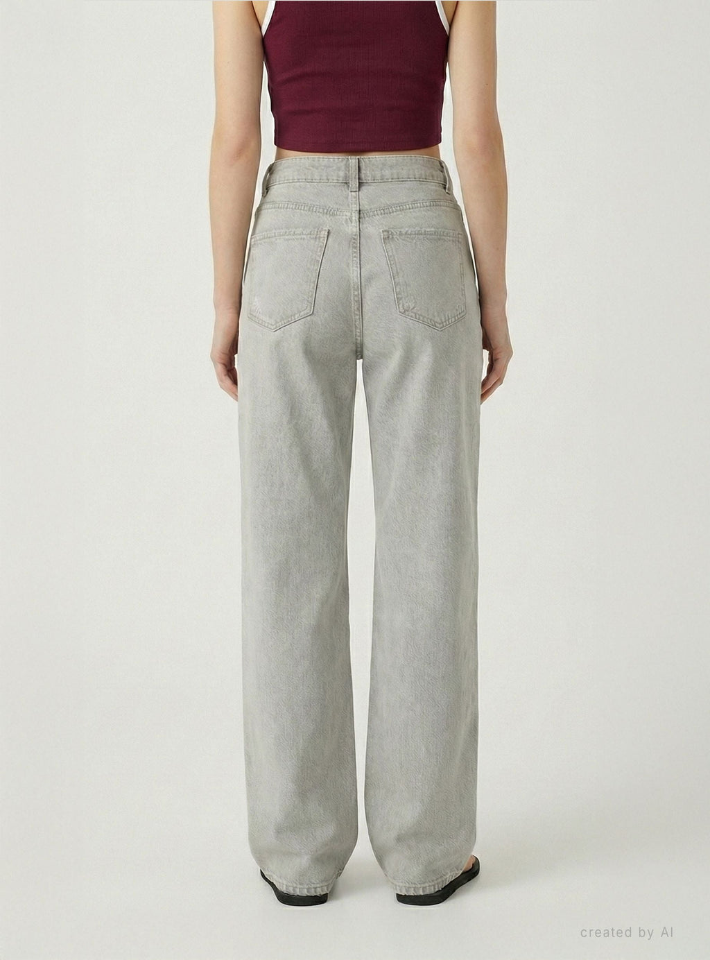 Vaqueros Pierna Ancha con Rotos Gris Denim