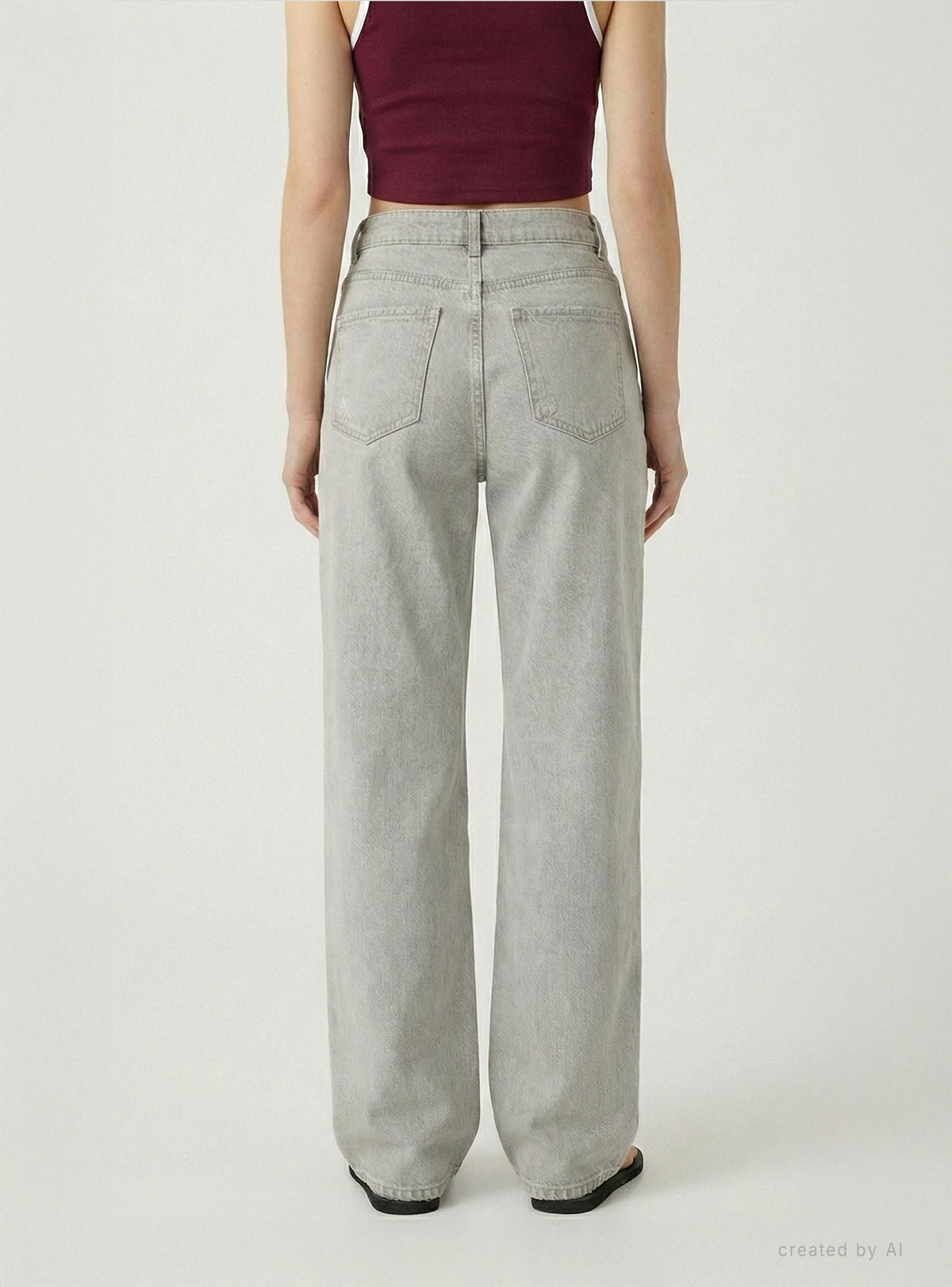 Vaqueros Pierna Ancha con Rotos Gris Denim