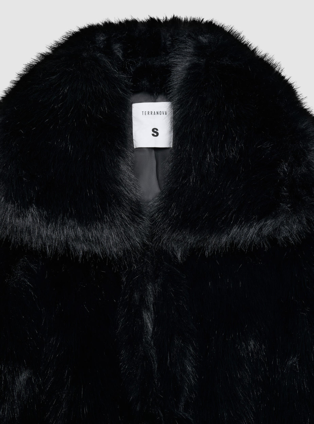 Chaqueta Corta con Cuello Efecto Pelo Largo Negro