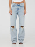 Light Acid Wash Straight-Leg Ripped Jeans