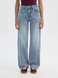 Wide-Leg Studded Jeans in Medium Denim Blue