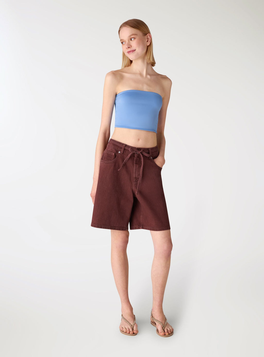 Bermudas con Cintura Anudada Caoba