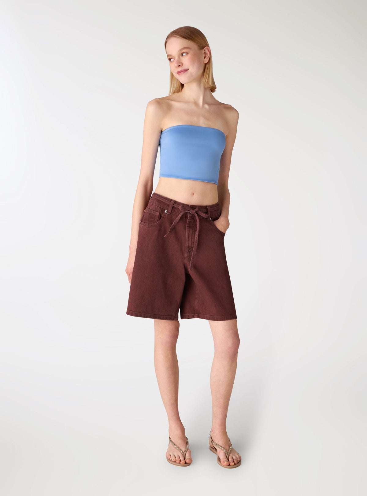 Mahogany Tie-Waist Bermuda Shorts