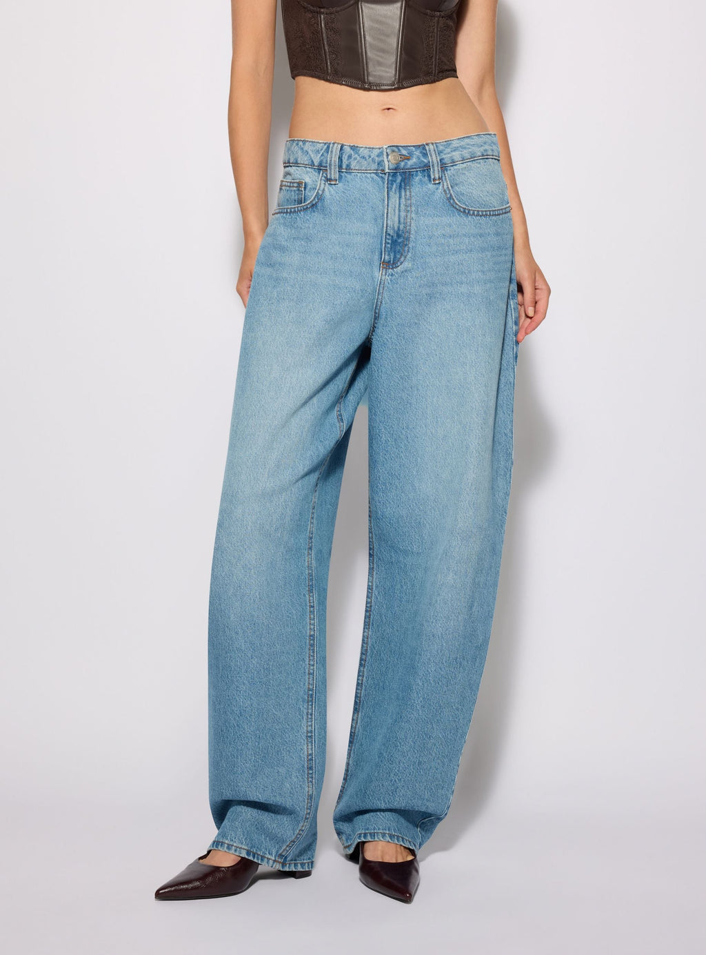 Medium Denim Plain Balloon Jeans