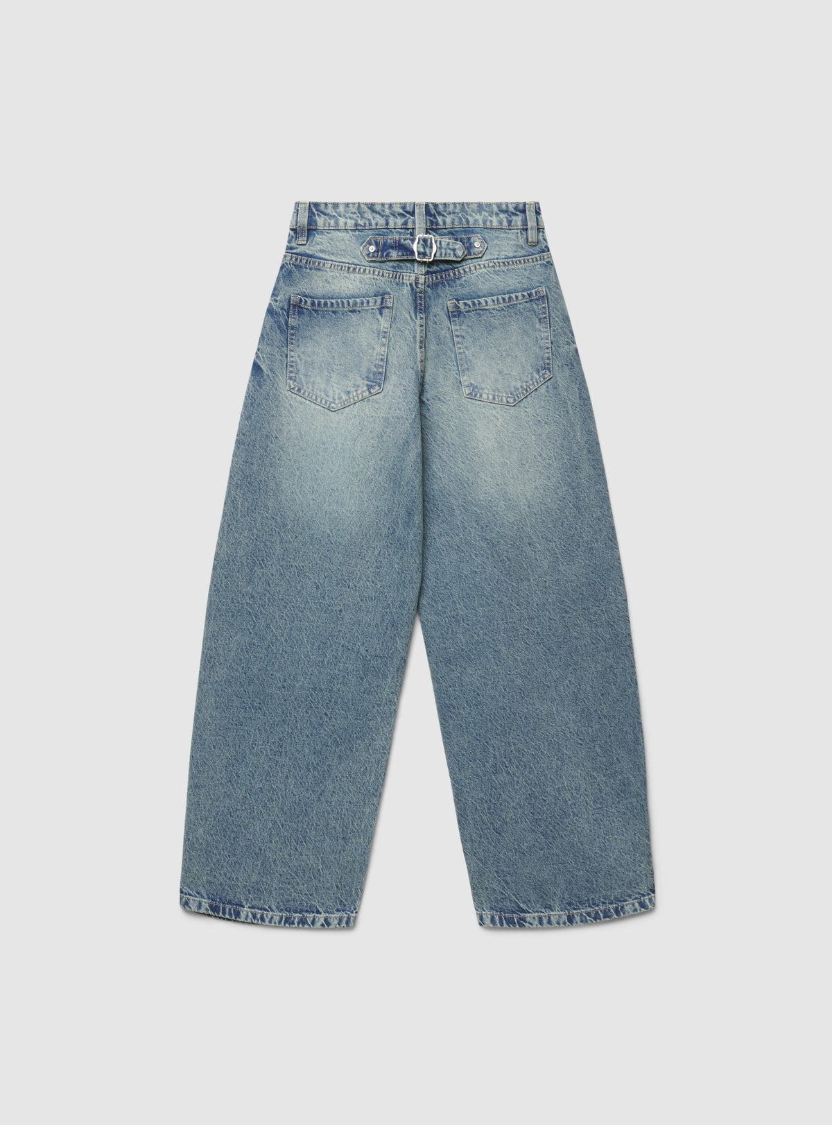 Barrel Jeans with Back Buckle Medium Denim Blue