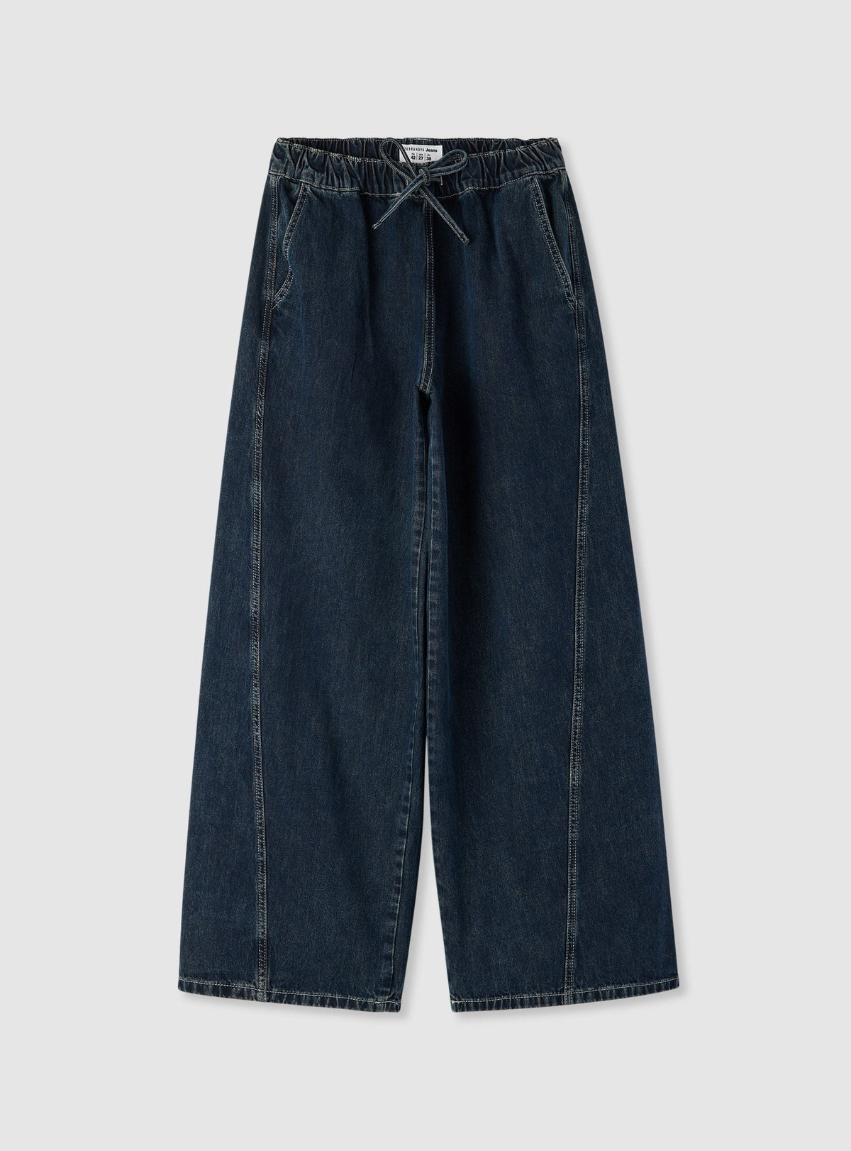Dark Denim Wide Leg Drawstring Jeans