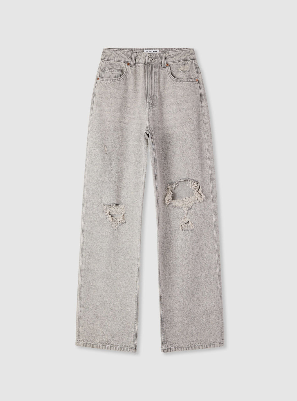 Vaqueros Pierna Ancha con Rotos Gris Denim
